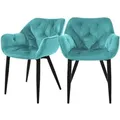 Produktbild: Esszimmerstühle 2er Set, Petrol, Küchenstuhl mit dickem Samtstoff gepolsterter Sitz, Metallbeinen, Wohnzimmerstuhl mit Rücken- und Armlehnen,
