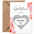 Produktbild: Things of Happiness Rubbelkarte zum selber beschriften | Überraschungskarte inkl. Briefumschlag aus Naturpapier | Rubbellos | Geschenk Muttertag, Vatertag | Gutschein Weihnachten DIN A6 (Herzen Rot)