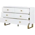 Produktbild: OKWISH Sideboard- und Spiegel-Set Weiß-Gold 120x40x75 cm + 80x80 cm, 6 Schubladen, goldene Akzente, elegantes Möbelset für Flur, Schlafzimmer oder Wohnzimmer