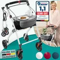 Produktbild: ELONEO Wohnungsrollator 54cm breit, faltbar und leicht, inkl. Tablett & Stoffkorb, Rollator schmal für die Wohnung, Indoor-Rollator, klappbar weiß