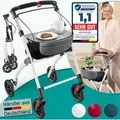 Produktbild: ELONEO Wohnungsrollator 54cm breit, faltbar und leicht, inkl. Tablett & Stoffkorb, Rollator schmal für die Wohnung, Indoor-Rollator, klappbar weiß - Weiß