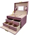 Produktbild: ISO TRADE Schmuckkästchen Koffer 3 Farben Abschließbar Spiegel Tragegriff 2 Schubladen 6347, Farbe:Rosa