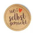 Produktbild: itenga 50x Etikett 100% selbstgemacht Sticker Aufkleber braun selbstklebend für Marmelade Einmachgläser Geschenke - hochwertiges Papier - rund 4cm