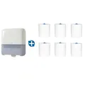 Produktbild: Tork 551000 Handtuchspender Set H1, weißer Spender 2-teiliges Set mit Autocutspender in weiß und Handtuchrollen