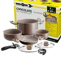 Produktbild: BRUNNER: Camping Kochgeschirr Keramik Topfset (Töpfe und Pfannen) - 7+1 teilig ø 20 cm Chocolate - 4 Personen, Stapelbar, Antihaft, Leicht, Hochwertig