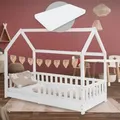 Produktbild: ML-Design Kinderbett 80x160 cm Weiß mit Matratze Rausfallschutz Dach