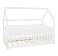 Produktbild: ML-DESIGN Spielbett Hausbett Kinderbett inkl. Lattenrost kreativ Bodenbett für Kinder, Abenteuerbett zum Spielen mit Rausfallschutz Kiefer Weiß Himmelbett