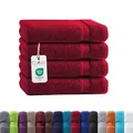 Produktbild: Class Home Collection Frottee Duschtücher 70x140 cm – 4er Set Duschtuch – Besonders weiche & saugfähige Duschtücher aus 100% Baumwolle mit Aufhänger – Rot