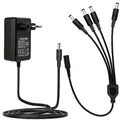 Produktbild: Tonton DC 12V 2A CCTV Kamera Netzteil EU Stecker (Schwarz) Power Supply Netzgerät für CCTV DVR/Kamera + 1 auf 4 Y-Splitter DC 12V Kabel Splitter 1 Buchse zu 4 Stecker für Überwachungskamera