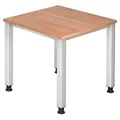 Produktbild: HAMMERBACHER Akandia höhenverstellbarer Schreibtisch nussbaum quadratisch, 4-Fuß-Gestell silber 80,0 x 80,0 cm