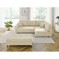 Produktbild: Ivar - Ecksofa Mit Schlaffunktion Und Hocker Mit Braun Holzfüßen Im Skandinavischen Stil Aus Beige Chenille-stoff
