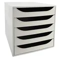 Produktbild: Exacompta 229606D Ablagebox Office mit 5 Schubladen für DIN A4+ Dokumente. Ecobox mit hoher Kapazität für mehr Platz auf dem Schreibtisch Big Box Grau