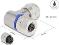 Produktbild: Delock M12 Steckverbinder A-kodiert 3 Pin Buchse zur Montage mit Schraubanschluss 90° gewinkelt Metall (60542)