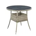 Produktbild: Juskys Polyrattan Gartentisch Yoro wetterfest - Balkontisch Ø 80 cm rund - Rattan Beistelltisch mit Glasplatte - Kleiner Tisch für Balkon - Grau