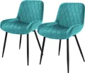 Produktbild: ML-Design 2er Set Esszimmerstühle mit Rücken- und Armlehnen, Petrol, Samt Sitzfläche, Polsterstuhl mit Metallbeine