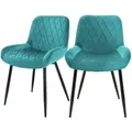 Produktbild: 2er Set Esszimmerstühle, Petrol, Sitzfläche aus Samt, Metallbeine, Esszimmerstuhl mit Rücken- und Armlehnen, Küchenstühle Küchenstuhl