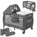 Produktbild: Lionelo Sven Plus 4 in 1 Baby Bett Baby ab Geburt bis 15 kg Wickelauflage Moskitonetz luftige Seitenwände mit Seiteneingang Tragetasche zusammenklappbar
