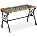 Produktbild: Relaxdays Gartentisch Gusseisen Holz Natur Schwarz 58 cm x 98 cm x 47 cm 10,8 kg