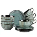 Produktbild: MÄSER 931966 Serie Confino Geschirr Set für 4 Personen im modernen Vintage Look, 12-teiliges Frühstücksgeschirr Service aus Keramik in Petrol mit schwarzen Akzenten, Steinzeug