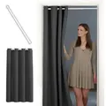 Produktbild: tinycurtains Türvorhang mit Stange weiß 55-90 cm ohne Bohren, Thermo Vorhang Tür, Ösen, abdunkelnd, Polyester, blickdicht, Anthrazit Nebula, Türgardine mit Klemmstange verdunkelnd grau 150 cm x 200 cm