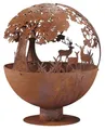 Produktbild: Kobolo Feuerschale Feuerkorb Forest Kugelform rund mit Motiv - Metall Rostoptik 50x50x60cm Durchmesser 50cm