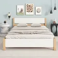Produktbild: Flieks Holzbett Klassisches Bett 140x200cm mit Lattenrost, Doppelbett Jugendbett Kinderbett mit Kopfteil, Tagesbett Futonbett, Naturbelassen - Naturbelassen