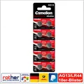 Produktbild: AG13, LR44, A76, 357, Knopfzellen Batterien Alkaline 1,5V Camelion im 10er-Pack