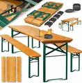 Produktbild: KESSER® Bierzeltgarnitur 3 teilig Gartenmöbel-Set | Klappbar 170 x 46 x 75cm | 2X Bierbänke 1x Biertisch | Festzeltgarnitur Biertisch Stehtisch Sitzgarnitur Holz 12-teiliges Bodenschoner-Set