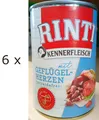 Produktbild: (EUR 9,15 / kg) Rinti Kennerfleisch mit Geflügelherzen Hundenassfutter 6 x 400 g