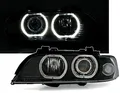 Produktbild: Angel Eyes Scheinwerfer Set, geeignet für 5er BMW E39 (9/1995-8/2000). Ausführung: Schwarz, mit weißen LED Ringen.