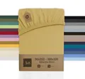 Produktbild: Bettwaesche-mit-Stil Spannbettlaken Jersey Spannlaken Spannbetttuch (90x200-100x200 cm, Matratzenhöhe bis 25cm, Gold) Gewicht: 180g/m², 90% Baumwolle 10% Elasthan