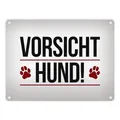Produktbild: Vorsicht Hund! Metallschild mit Pfoten Motiv in rot Warnung Hinweis Achtung