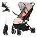 Produktbild: Daliya® YOOPI Reisebuggy, kompakt faltbar, mit Teleskopgriff, Flugzeug Buggy, leichter Alluminiumrahmen, große Räder, Stufenlose Rückenlehne, Stadt-Buggy, Aufbewahrungstasche (Rosa mit Muster)