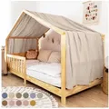 Produktbild: lilimaus Betthimmel Hausbetthimmel aus Musselin - Hausbett Deko für Mädchen & Jungen, Stilvolle Kinderzimmerdeko aus Baumwolle für gemütliche Hausbetten beige 135 cm x 360 cm