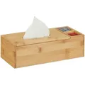 Produktbild: Relaxdays Tuchspender mit Deckel, für Bad & Büro, mit 2 Fächern, modern, Bambus Organizer, HBT 9 x 30,5 x 14,5 cm, natur