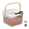 Produktbild: Relaxdays Aufbewahrungskorb, mit Henkel, Kleidung, Deko, Kosmetik, Stahl & Holz, Utensilienkorb, 17,5x26x24,5 cm, weiß
