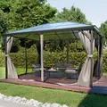 Produktbild: GARMIO® Pavillon 3x4m Garten Überdachung mit Polycarbonat - Dach & Moskitonetz, Seitenteile wasserdicht in anthrazit, mit Metallgestell & Aluminiumrahmen, für Outdoor