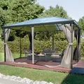 Produktbild: GARMIO® Pavillon 3x4m Garten Überdachung mit Polycarbonat - Dach & Moskitonetz, Seitenteile wasserdicht in anthrazit, mit Metallgestell & Aluminiumrahmen, für Outdoor