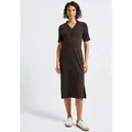 Produktbild: Midikleid STREET ONE, Damen, Gr. 40, EURO-Größen, braun (deep roast braun), Stoff, 63% Polyester, 34% Viskose, 3% Elasthan, unifarben, normal knieumspielend, V-Ausschnitt, abgesteppt, Kleider Midikleid, in Unifarbe