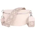 Produktbild: MIRROSI Bauchtasche Damen, Echtleder, Made in Italy, Umhängetasche, Brusttasche, (Schultertasche für jeden Anlass (1 Tasche & 2 Gurte), Crossbody Bag, Beige, gemusterten& verstellbaren Schulterriemen beige Große Tasche (28x18x9cm)