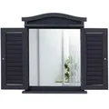 Produktbild: Mendler Wandspiegel Spiegelfenster mit Fensterläden 53x42x5cm ~ dunkelgrau