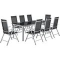Produktbild: Juskys Aluminium Gartengarnitur Milano 9 Teilig mit Tisch und 8 Stühlen Silbergrau