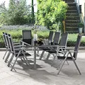 Produktbild: Juskys Aluminium Gartengarnitur Milano 8+1-8 Hochlehner Stühle verstellbar & klappbar mit Tisch - Gartenmöbel Set 9-teilig wetterfest - Silber