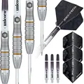 Produktbild: Unicorn Dartpfeile Set | Pro-Tech Style 5 | 90% natürliche Wolfram Barrels mit goldenen Akzenten & Volute Points | Stahlspitze | 25g