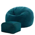 Produktbild: Icon Kingston Sitzsack mit Hocker Cord, Blaugrün, Sitzsack Erwachsene mit Füllung, Bean Bag, Cord Sessel, Lounge Sessel, Lounge Stuhl, Schlafzimmer, Wohnzimmer, Wohnzimmer Möbel