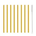 Produktbild: Kurze Strohhalme Edelstahl wiederverwendbar Metall Strohhalm Cocktail Kleine Mini Kurz Trinkhalme für Cocktails Party Zubehör Straws mit Bürste, Gold 8 Stück