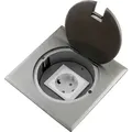 Produktbild: Einbausteckdose Fußbodensteckdose Steckdose 1 x Schuko Edelstahl für Boden & Wand Klappdeckel Rund Rand eckig - Silber