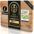 Produktbild: Schneidebrett Holz – XXL Bambusbrett 44x30x2cm Vorgeölt & Wasserabweisend Mes...