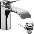 Produktbild: hansgrohe Vivenis - Waschtischarmatur mit Zugstangen-Ablauf, Wasserhahn Bad mit Auslauf Höhe 80 mm, Mischbatterie Waschbecken wassersparend (EcoSmart), Chrom, 75010000