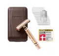 Produktbild: Störtebekker Rasierhobel Herren - Rosé-Gold - im handgefertigten Lederetui inkl. 10 Klingen, perfekt für Einsteiger